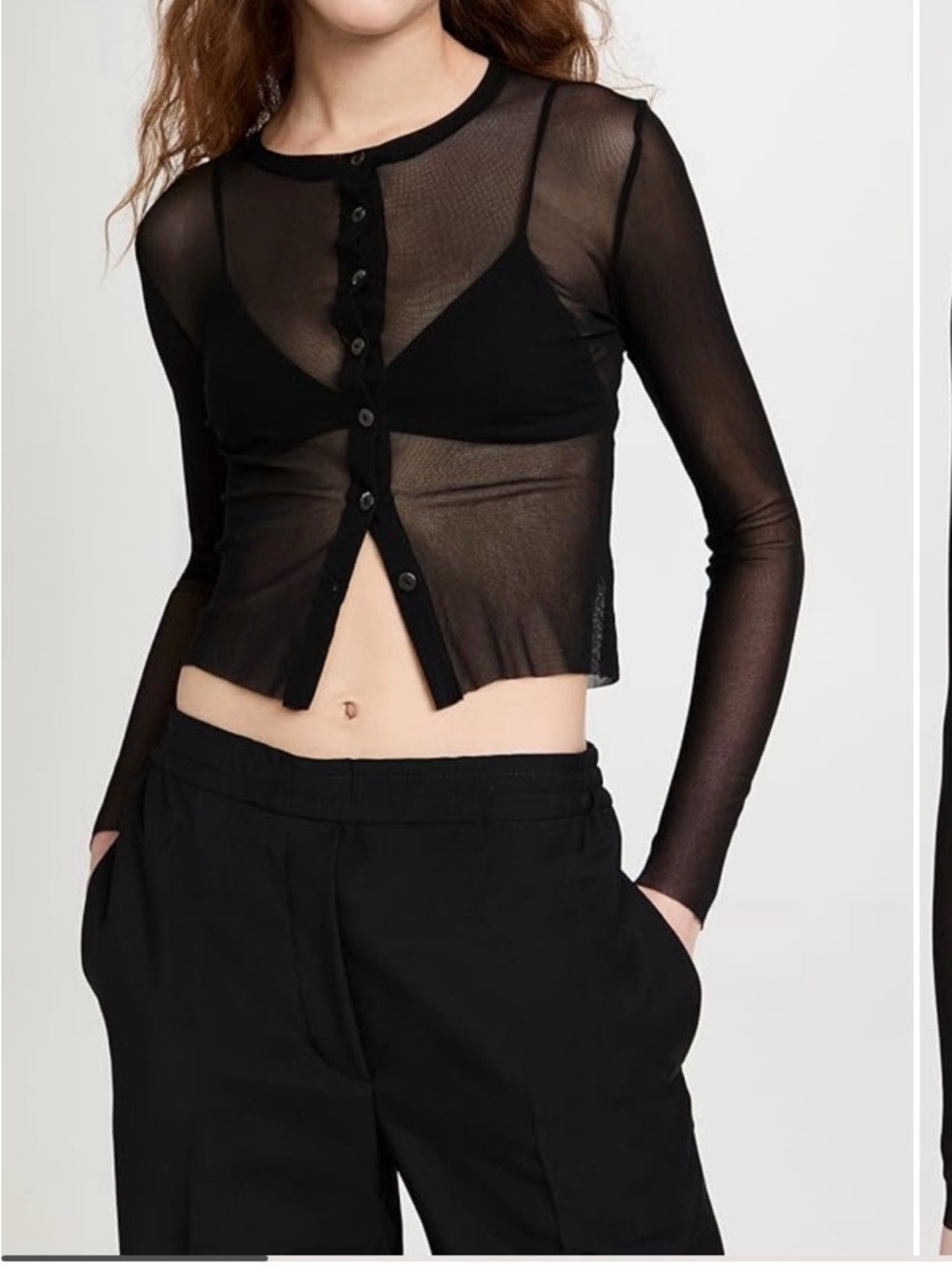 Only Hearts Tulle Sheer Long-Sleeve Button Cardigan Top - Black L